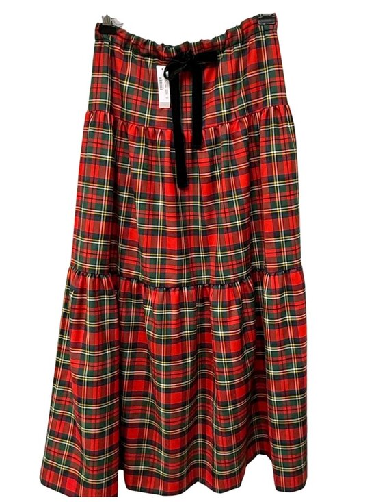 J. CREW Plaid Maxi Skirt Medium Red Plaid Ruffle Tiers Wool Blend Holiday NWT - Picture 2 of 12